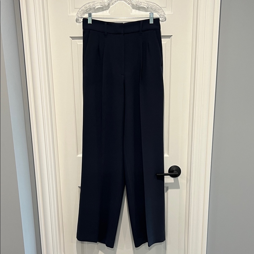 American Tall Wide Leg Pleated Dress Pants 2.0 34” Long Inseam Navy Blue - Picture 4 of 8